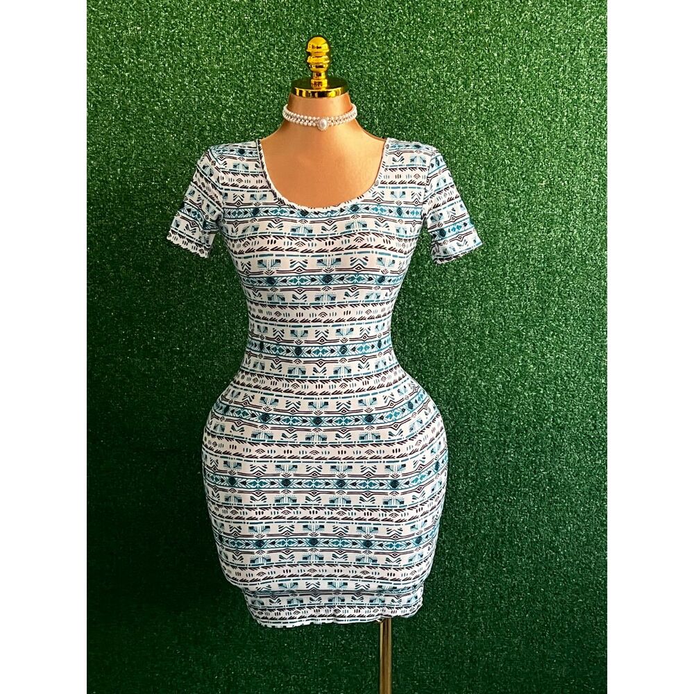 Mudd Women's Pencil Dress Blue/White Size XS Short Sleeve Scoop Neck